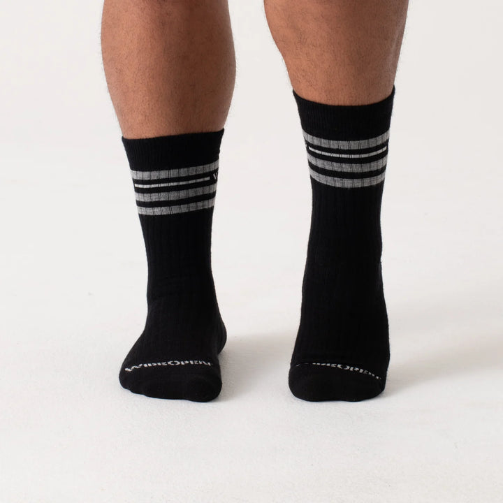 Wide Open Men's Vintage Stripe Cushion Crew Wide Width Socks (9002)